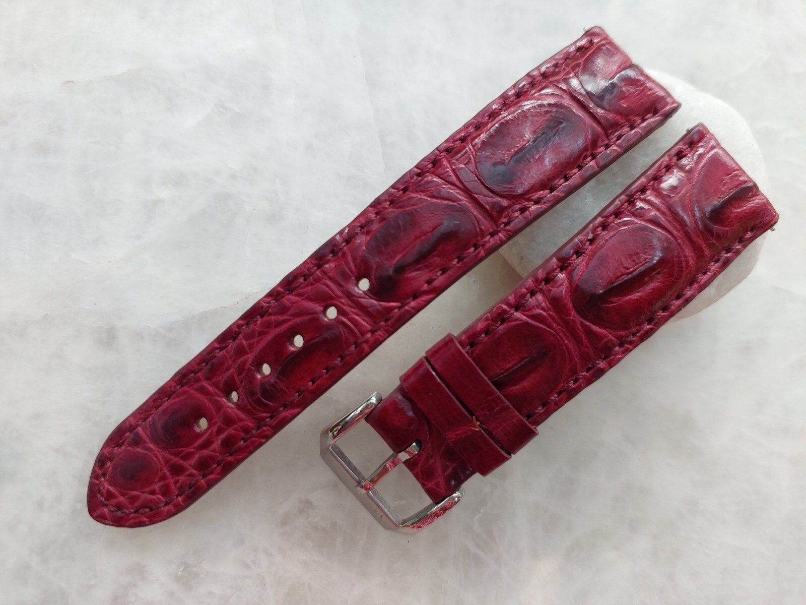 Burgundy Alligator Print Leather Watch Strap Band