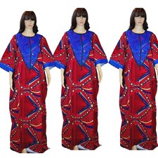 African Long Gown Ankara women red blue maxi dress
