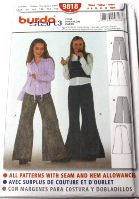 Burda 9818 Girls - Junior Wide Leg Pants 8-9-10-11-12 (13 Jr) Sewing Pattern