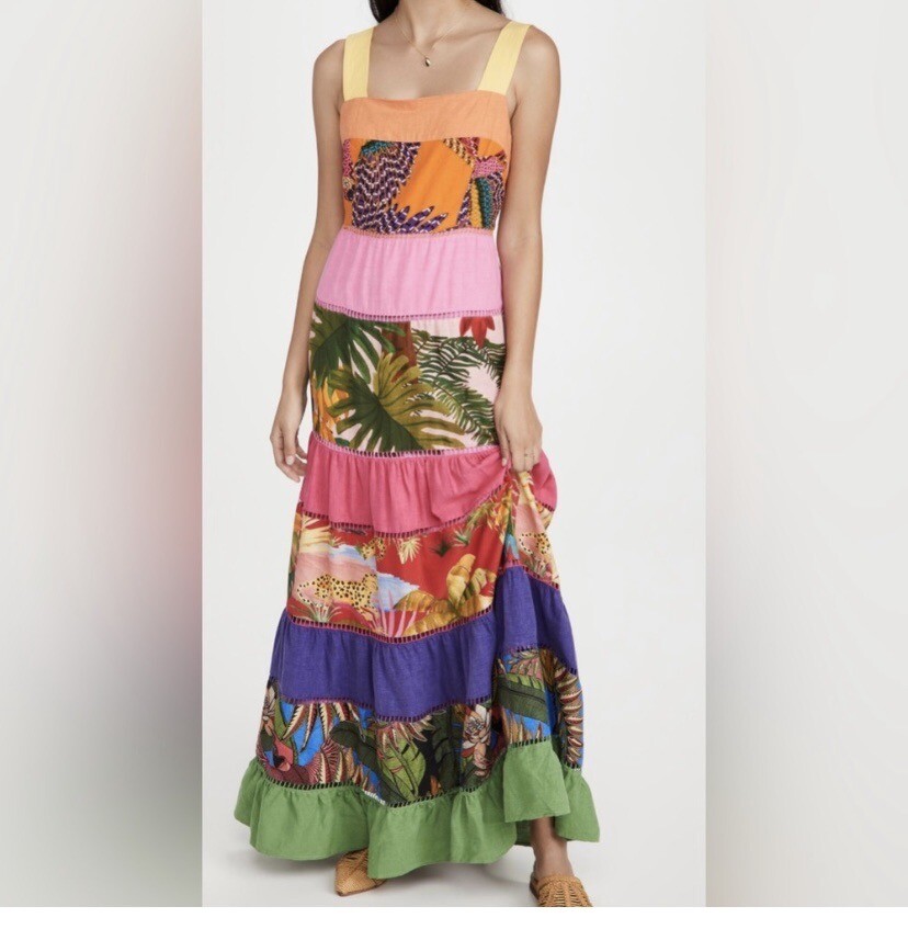 farm rio rainbow maxi dress FARM Rio Rainbow Toucans MAXI DRESS, MULTI / XS