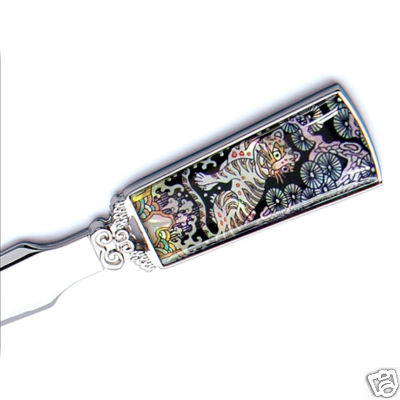Mother of Pearl Tiger Design Desktop Sword Knife Metal Letter Envelope Opener 