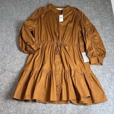 ASTR The Label Dress XL Ruched Flounce Shirtdress Long Sleeve Button Cognac Boho