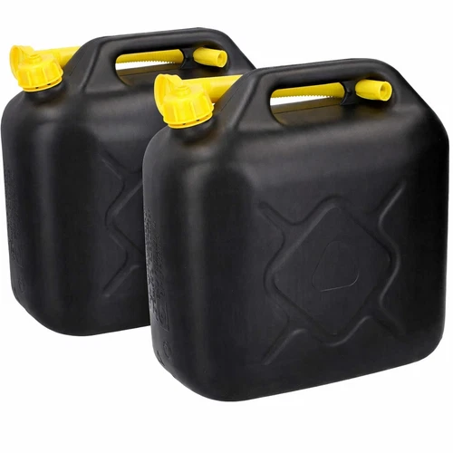 2 x 10 Litre Jerry Can Fuel Water Container + Pouring Spout Black Car Diesel