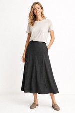 Eileen Fisher S 100 Wool Midi Skirt Elastic Waist Lagenlook Minimalist Black