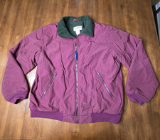 Vtg L.L. Bean Warm Up Jacket Fleece Lined Bomber Men's L Burgundy Maroon 90s