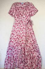Draper James RSVP Pink Floral Flutter Sleeve Satin Wrap Maxi Dress Small