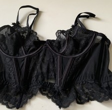 Neu ohne Etikett H&M Atemberaubendes Spitzenmieder Bustier Bralette Baskisch Schwarz 32B