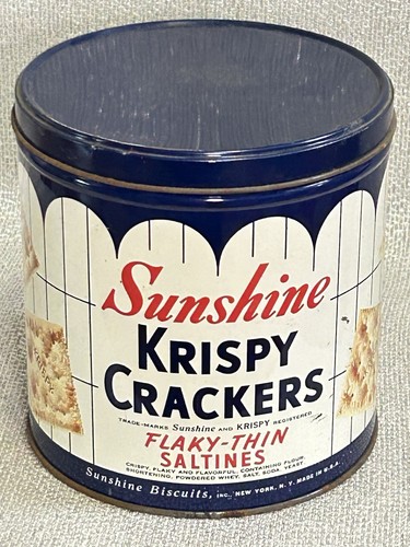 Vintage SUNSHINE KRISPY CRACKERS TIN Flaky-Thin Saltines Sunshine Biscuits N.Y. - Picture 5 of 14