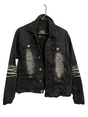 Copper Rivet Denim Factory Jacket Mens Faded Black Distressed Grunge Trucker Med