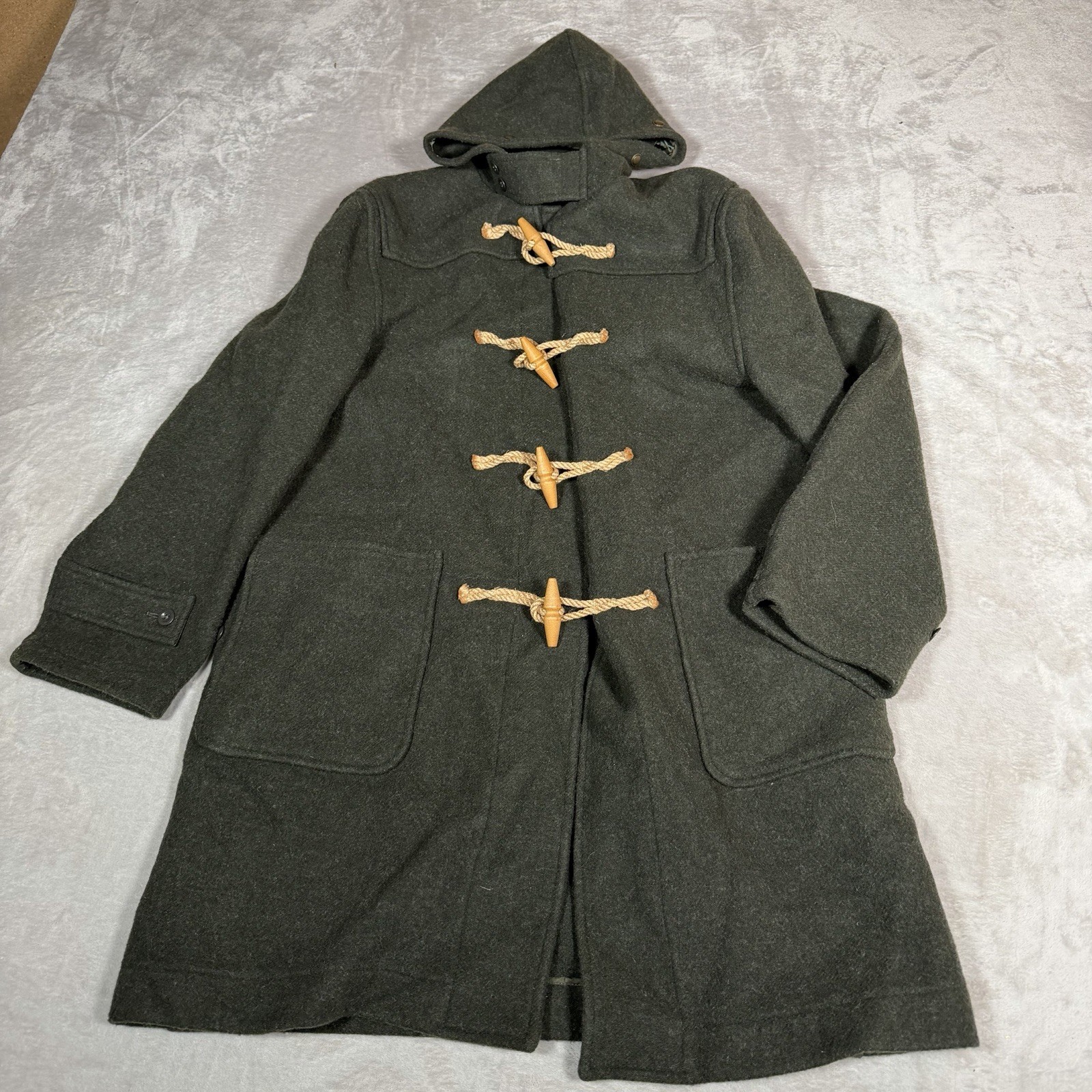 Polo Ralph Lauren Jacket Mens Large Green Wool Blend Toggle Duffle Hooded Italy