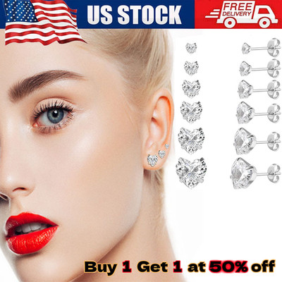 Elegant 925 Sterling Silver Heart Earrings Cubic Zirconia Womens Mens Jewelry US
