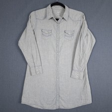 Wrangler Rock 47 Western Shirt Dress Gray Pearl Snap Embroidered Studded XL