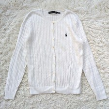 Polo Ralph Lauren White Cotton Cable Cardigan L Near Mint Condition
