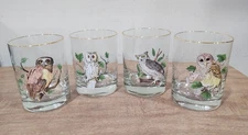 Vtg Set 4 different Owls Whiskey Double Old Fashioned Cocktail Glasses Gold Rim
