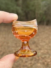 Butterscotch And White Marble Slag Eye Wash Cup Rosso Ribbed Design ~Very Nice~