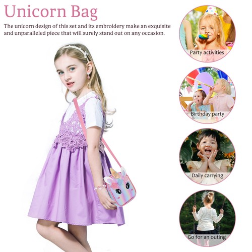 Rainbow Bag Bracelet Set Unicorn Crossbody Purse Bags - Picture 11 of 11