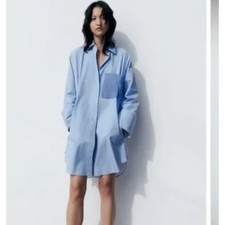 ZARA MULTIWAY PATCHWORK SHIRT DRESS BLUE/WHITE SIZE SMALL MINI STRIPE CLASSIC