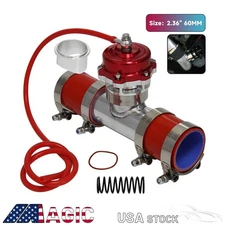 35PSI Boost 50mm Blow Off Valve BOV + V-Band 2.36" 60mm Flange Pipe Hose Kit Red
