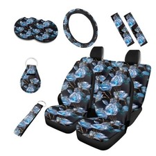 Print 10 Set Car Seat Covers Full Set Retro Blue Rose Crystal Rose Floral