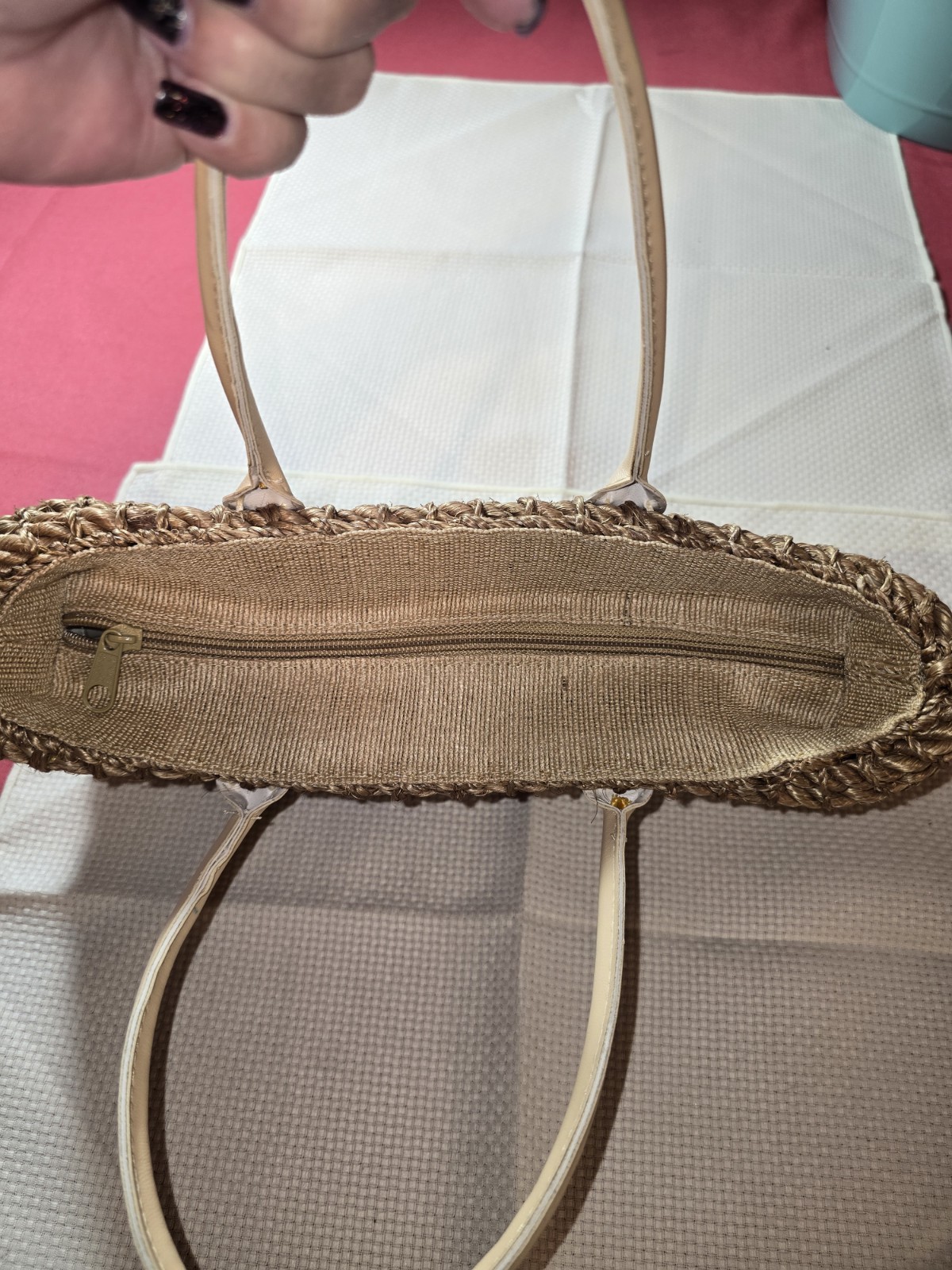 Hand Woven Rope and Twine Hand Made Double Handle Zipper Top Bag