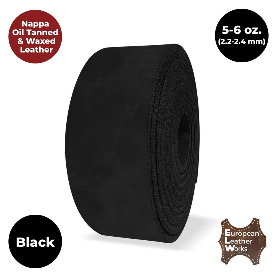 Cinturón de cuero ELW 5-6 oz (2-2,4 mm) curtido al aceite de napa y acabado ceroso correas de 84" Foto 2 de 4