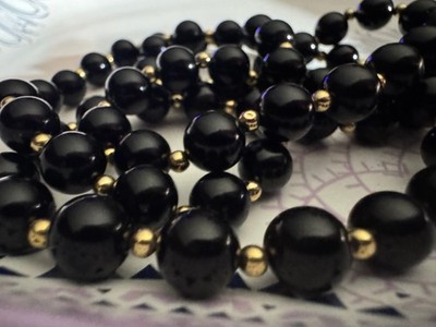 ONYX BEADS separated with 14kt GOLD BEADS -Just Beautiful Elegant Wear Night Out