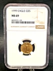 Year 1999- $5 Gold Eagle- 1/10th oz Fine Gold- NGC- MS69