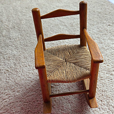 Vintage Doll Wood Rocking Chair with Woven Seat Used