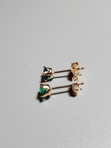 0.50 ctw Square Cut Lab Created Emerald Stud Earrings 10K Yellow Gold - Picture 14 of 23