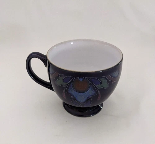 Denby Baroque Langley England Footed Tea Coffee Cup Cobalt Blue Flower