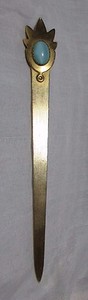 BRASS-amp-OPAL-STONE-BOOK-MARK-Antique-Original-c1900