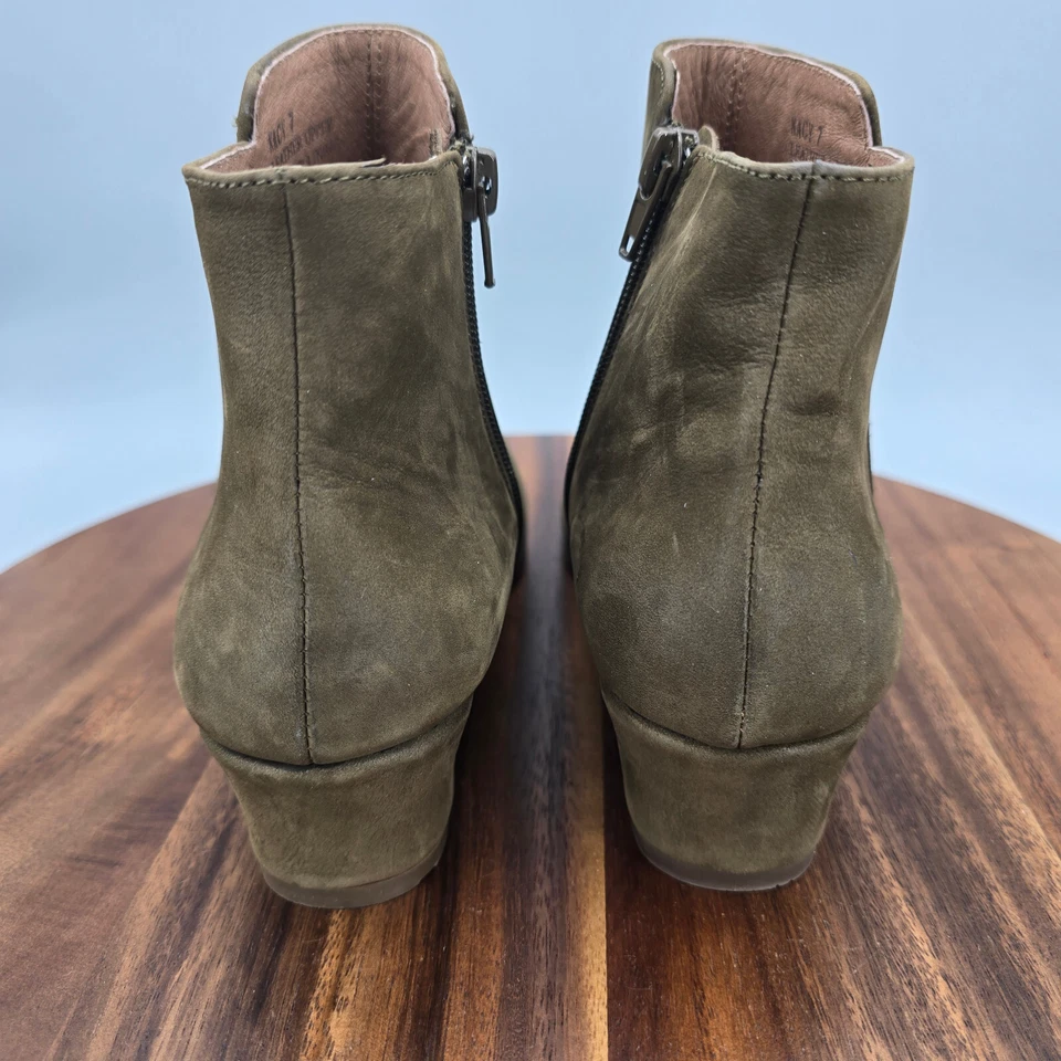 Шоколад синий ботинки женщин 7 зеленый замши кожи низкий клин молнии ботинок - Изображение 4 из 4