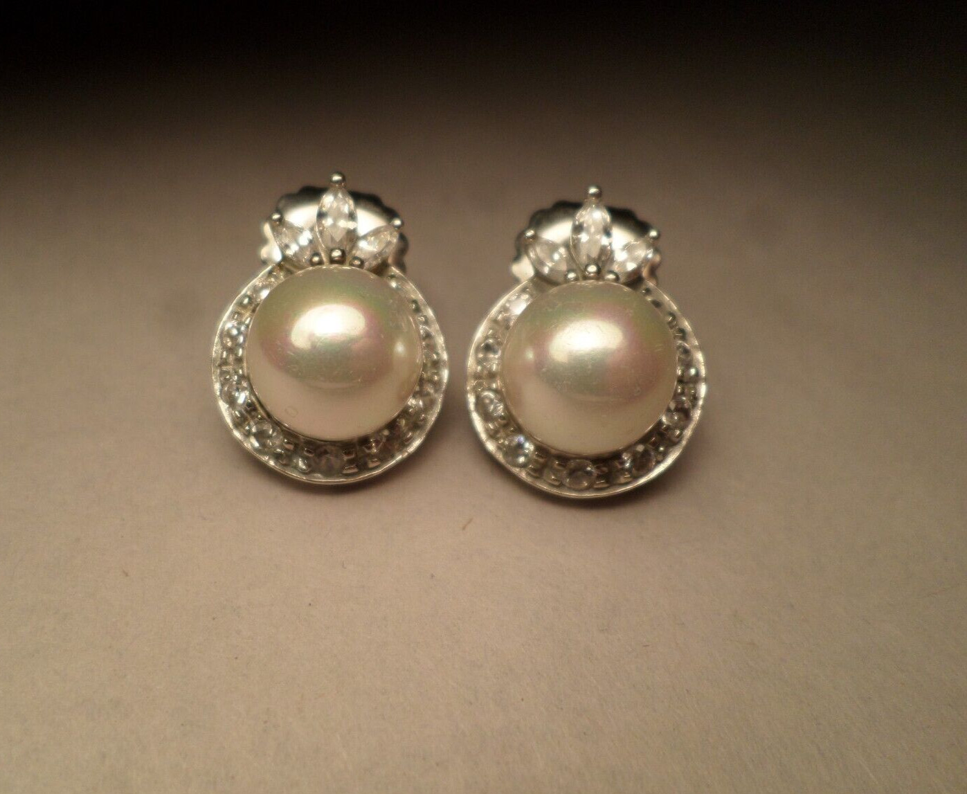 Sterling Silver Earrings Post Simulated Pearl - image 2