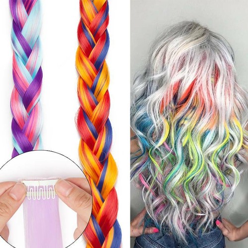 100% Real NATURAL Highlight Clip in Hair Extensions Rainbow For Human Hair Piece - Picture 10 of 41
