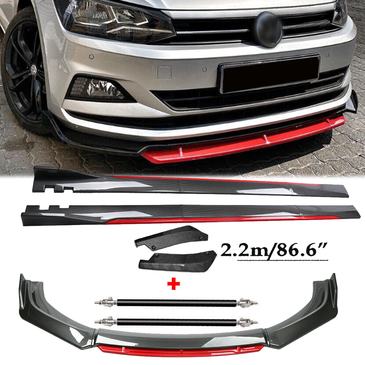 Front Lip Chin Bumper splitter Carbon Fiber Body Side Skirt For Volkswagen Rabb
