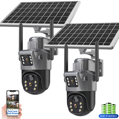 Solar Battery Powered Wifi 6MP Outdoor Dual Lens Security Camera System Wireless