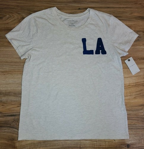 Lucky Brand Womens LA California Patch Tee Oatmeal Heather Blue L Large NWT $39 - 第 1/7 張圖片