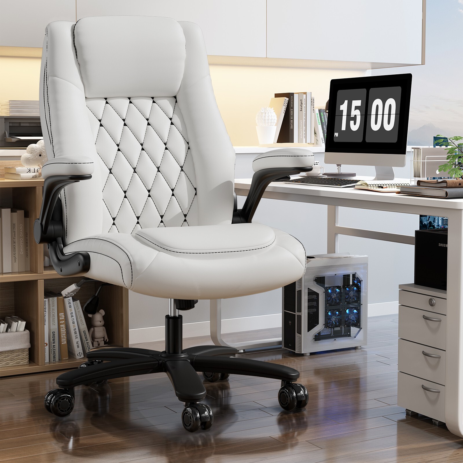 400lbs Executive Office Chair Home Desk Chair Leather Chairs with Rubber Wheels