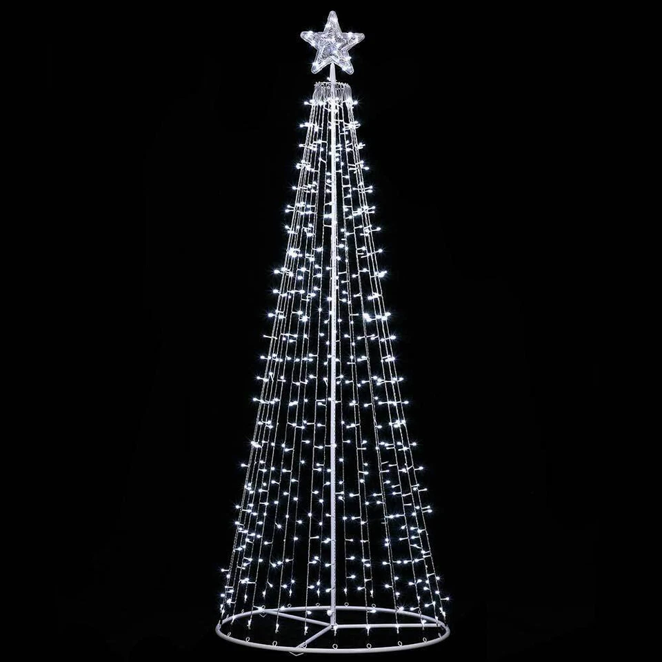 Albero Natale Luminoso 220cm 592 LED Bianco Freddo 8 Giochi Luce Metallo Esterno - Immagine 2 di 4