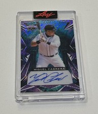 Miguel Cabrera Leaf Vibrance Purple Shimmer Encased Signed Card! Serial # 4/ 5!