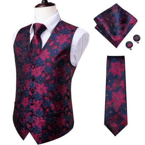 NEW Men's Paisley Design Dress Vest and Neck Tie Hankie Set For Suit or Tuxedo - Picture 52 of 151
