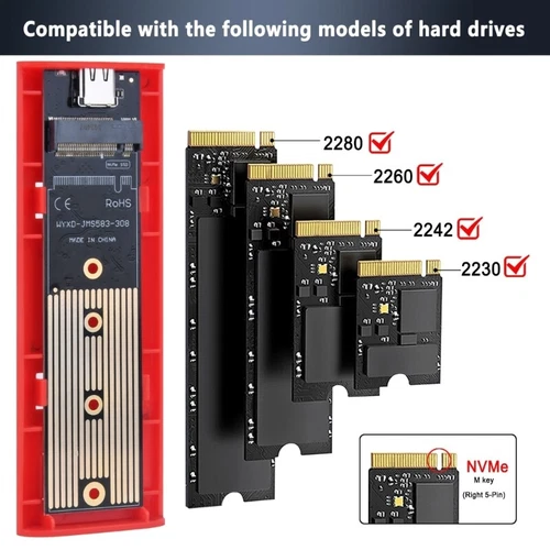 M.2 NVME Satas SSDs Enclosure USB 3.2 2Gen Type C 10Gbps 4TB PCIE M Key