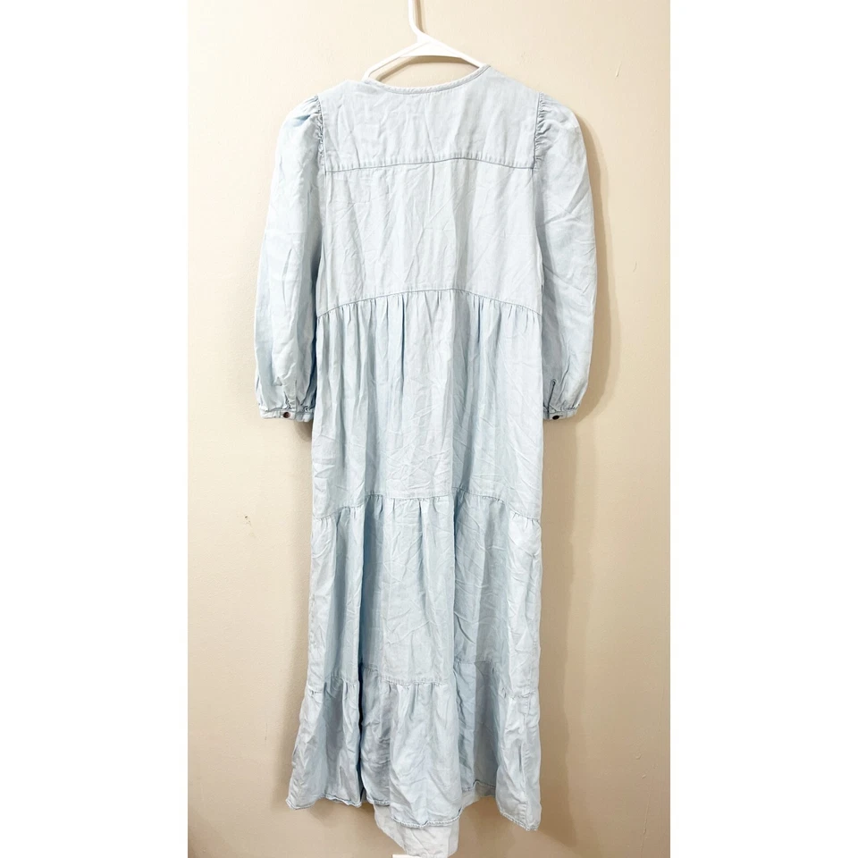 Isabella Oliver Womens Maternity Blue Maxi Dress 0 Tiered Long Sleeve Chambray * - Image 4 of 4