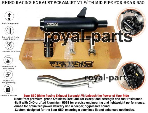 "RHINO RACING EXHAUST SCRAMJET V1, BLACK" FIT FOR ROYAL ENFIELD BEAR 650 - 第 1/24 張圖片