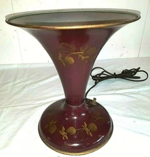 Gorgeous Dark Red Vintage Painted Tole Table Lamp With Gilt Decoration Uplighter