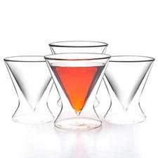 Double Walled Ring Base Stemless Martini Glasses - Set of 4