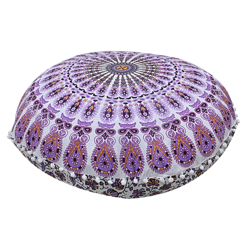Cover Round Mandala Floor Pillow Cushion Case Decor Room Pouf Pom Indian Ottoman - Image 2 of 4