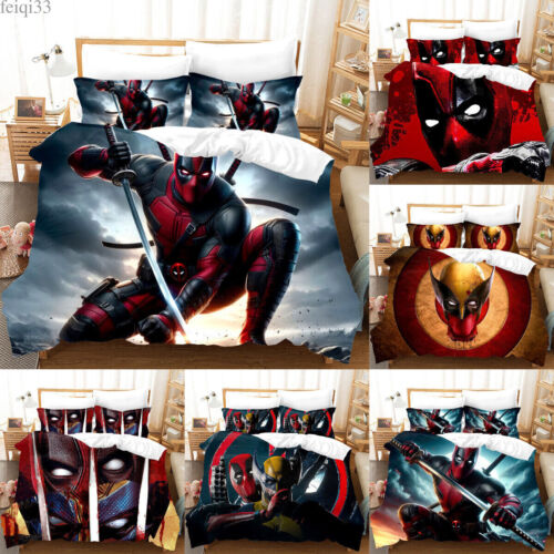 Deadpool Quiltbezug Bettwäsche Set 3-teilig Bettbezug zwei Kissenbezug Bettdecke Bezug - Bild 1 von 22