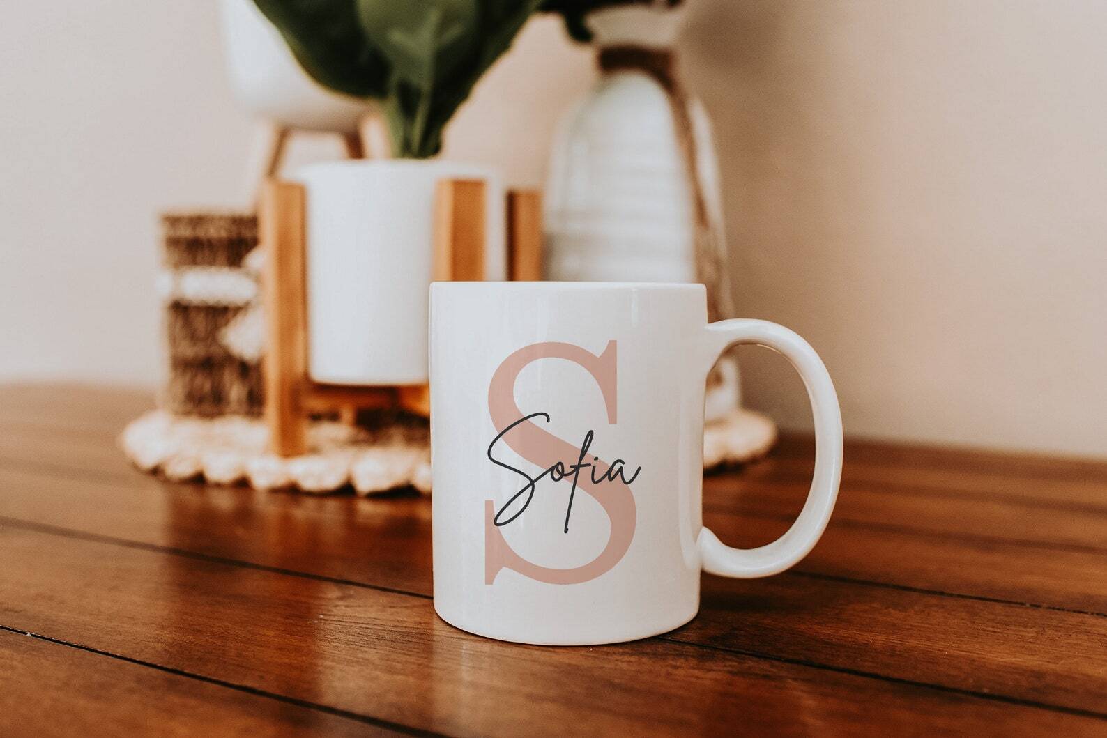 Minimalist Name Mug Custom Initial Coffee Mug Pink Sassy Mug Monogram Cute Mugs