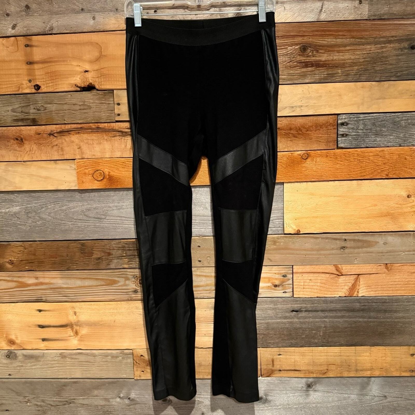 BCBGMaxAzria Womens Bayle Faux Leather Blocked Pull On Leggings Black Size S